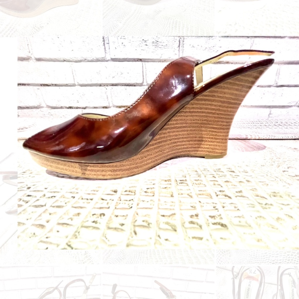 Steve Madden Abbaa Tortoise Shell Peep Toe Wedges - image 3